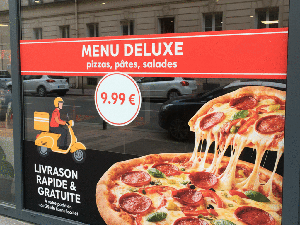 Vitrophanie grand format à Nancy : Impression et pose d'adhésif publicitaire sur vitrine à Metz et en Lorraine.