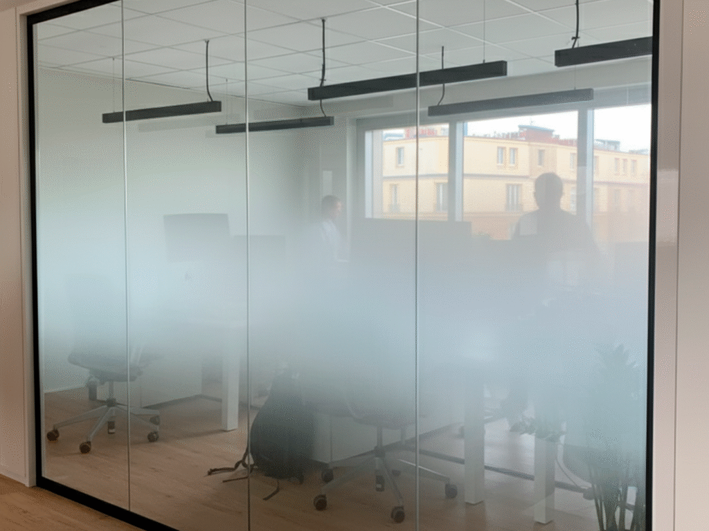 Film décoratif dégradé (FUTURA) et à motifs Nancy : Vitrophanie design pour cloison bureau, vitrine magasin et séparation vitrée à Metz.