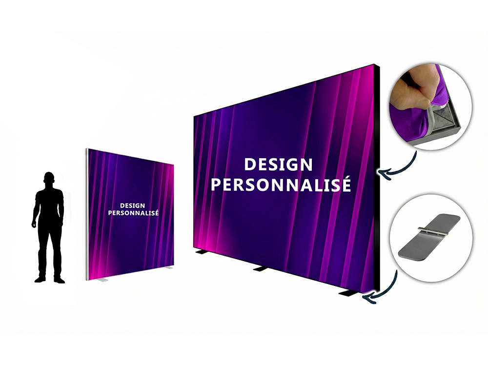 Cadre textile tendu mural Nancy : Impression tissu avec jonc silicone pour décoration bureau et stand salon à Metz.